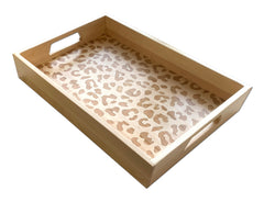 18 3/4" x12"x3" Leopard Inlay Wooden Tray