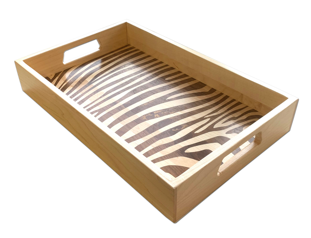 18 3/4" x12"x3" Zebra Inlay Wooden Tray